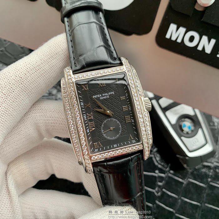 百達翡麗PATEK PHILPPE 新品 方形酒桶 自動機芯 316L精鋼表殼 牛皮針扣皮帶 簡約商務 男士腕表  wssb3853